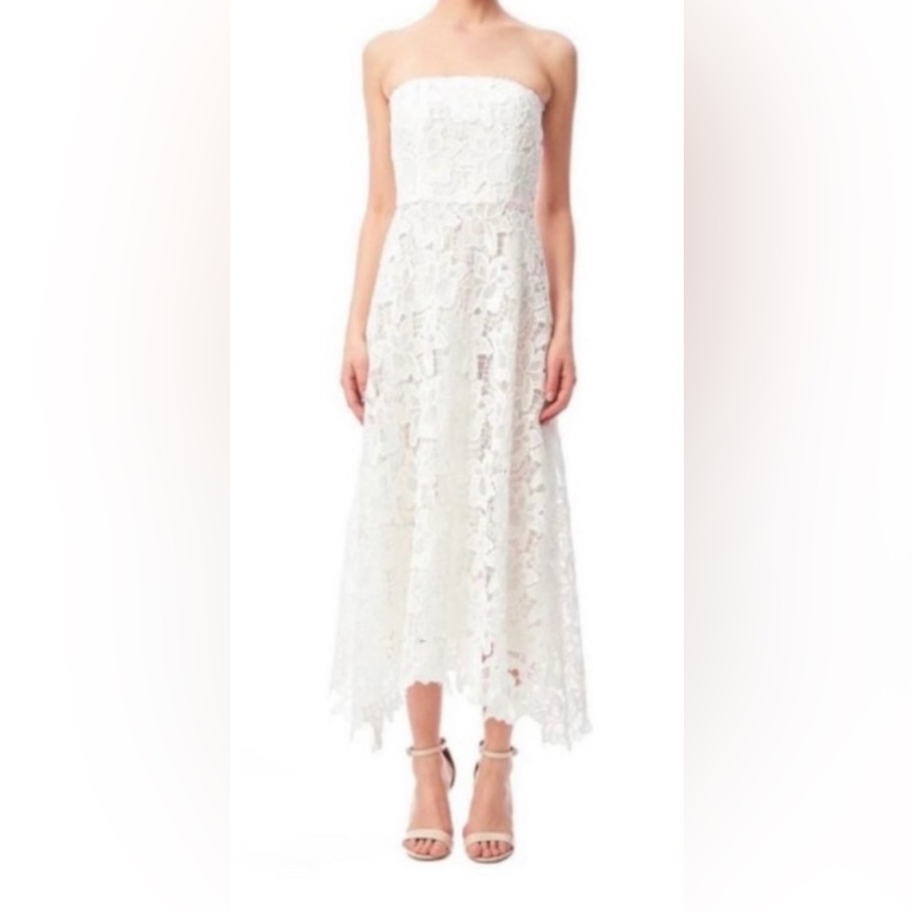 BB Dakota White Strapless Lace Midi Dress